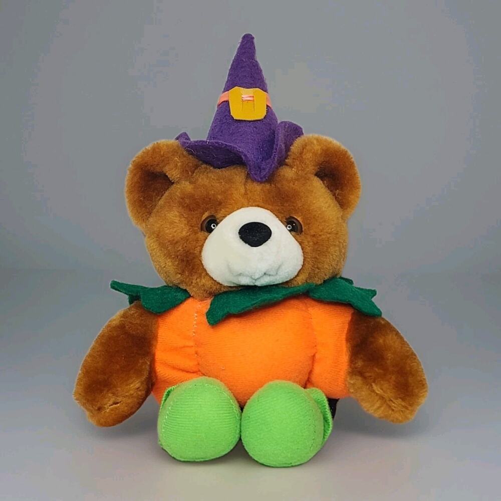 Halloween Witch Pumpkin Bear Plush 11" Brown‎ Stuffed Teddy Bear In Costume Cute